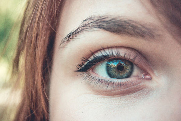 close up of woman's eye and eyebrow