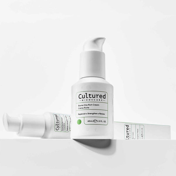 Cultured Biomecare microbiome skincare with prebiotics and fermented ingredients for balanced, healthy-looking skin