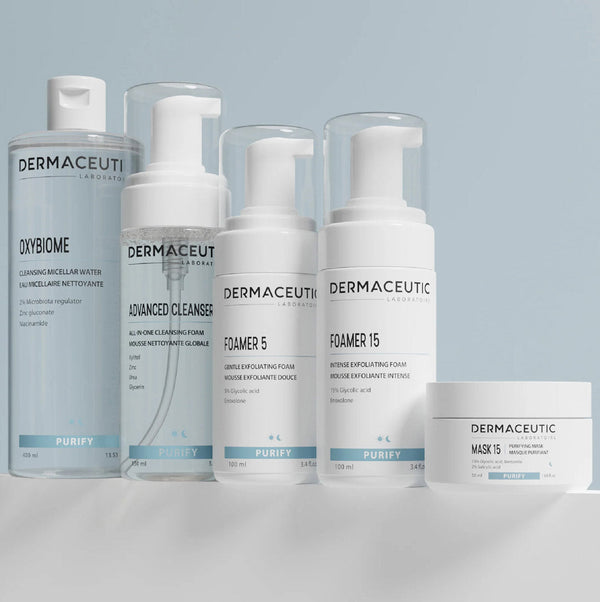 Dermaceutic professional skincare range with science-led products for pigmentation, ageing, hydration and blemish-prone skin.