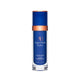 Blue skincare bottle with bronze cap on a white background