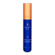 Blue skincare serum bottle with gold cap on a white background