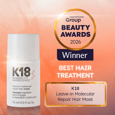 K18 leave in molecular repair hair mask winner of best hair treatment product, Face the Future Beauty Awards 2026