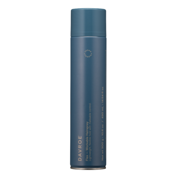 Blue hair product bottle with 'Davroe' branding on a white background