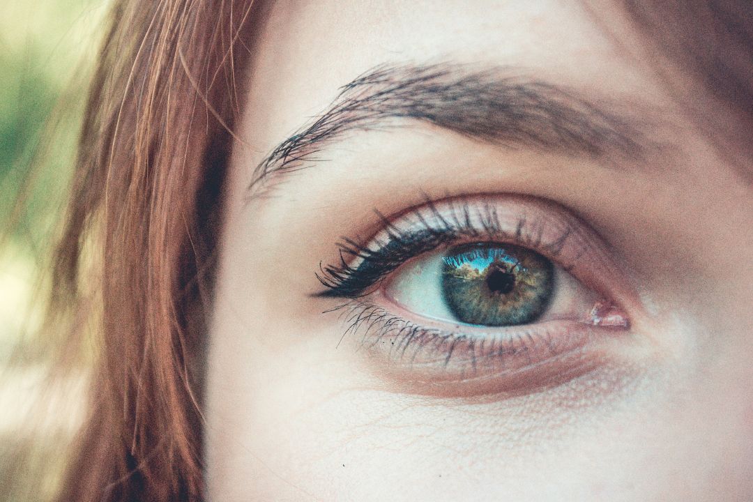 close up of woman's eye and eyebrow