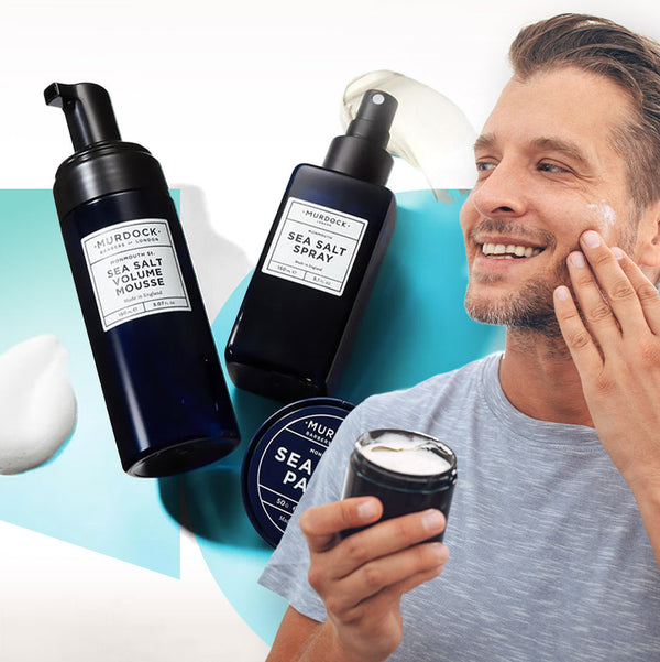 Murdock London men’s grooming products displayed with barber-style haircare and shaving essentials