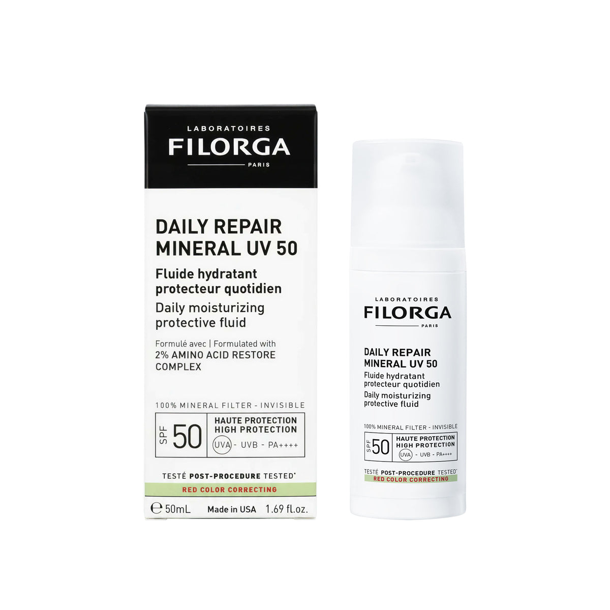 Filorga Daily Repair Mineral UV 50 skincare product packaging on a white background