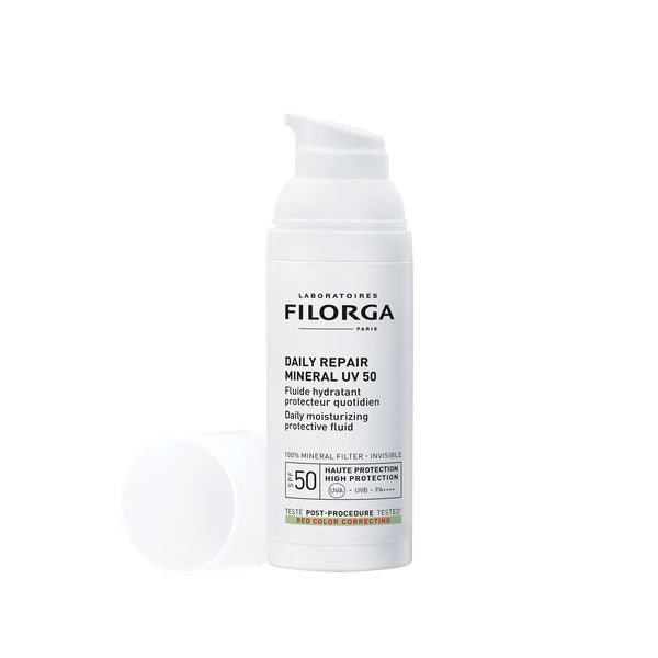 Filorga Daily Repair Mineral UV 50 skincare bottle on a white background