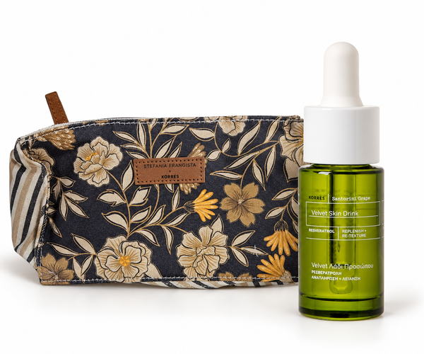 ‍Freebie: KORRES Santorini Grape Velvet Skin Drink 15ml & Korres S Frangista x Korres Cosmetic Pouch