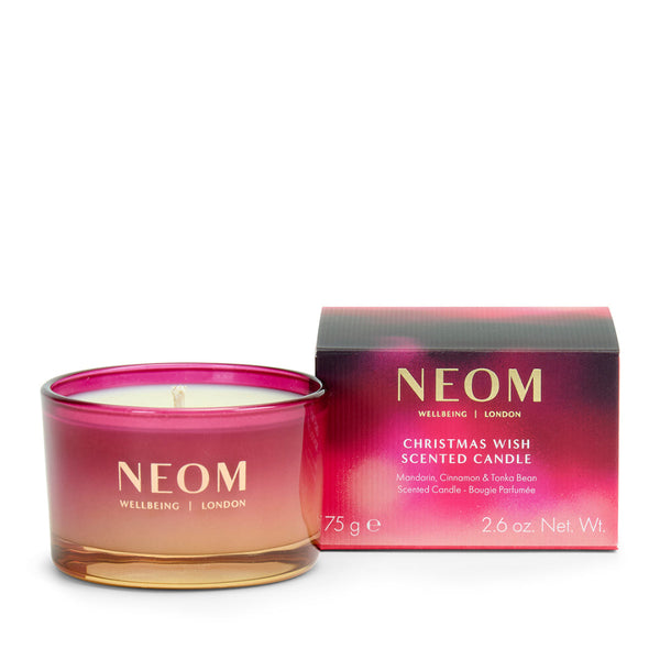 Neom Christmas Wish scented candle with packaging on a white background