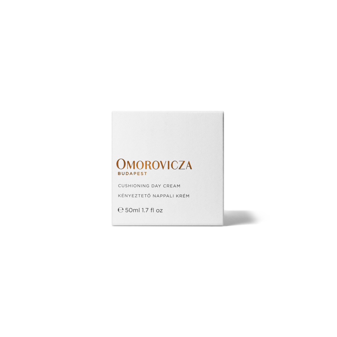 A square white box for Omorovicza Budapest Silver Skin Saviour, featuring elegant gold and black typography, set against a clean white background with a soft shadow.