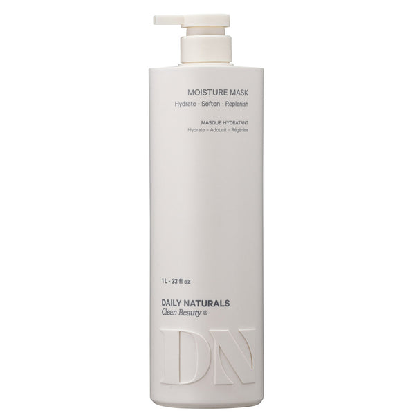 A tall, white pump bottle of Daily Naturals Moisture Mask Clean Beauty on a solid white background.