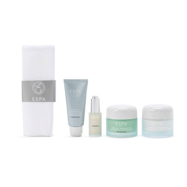 Set of ESPA skincare products on a white background