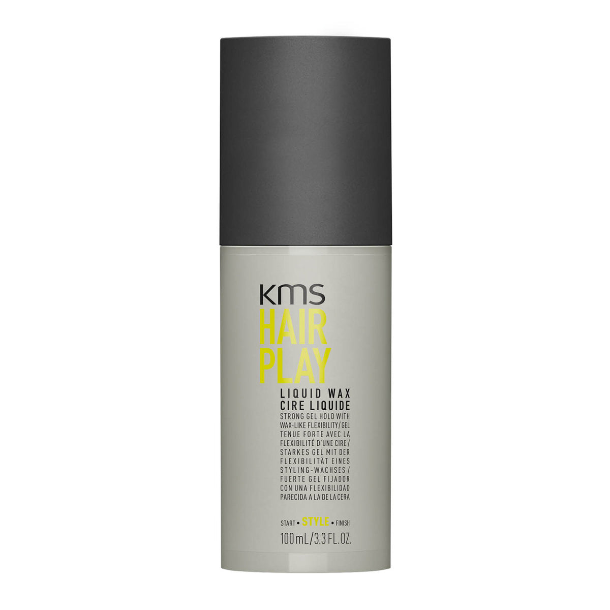 KMS Hair Play liquid wax bottle on a white background