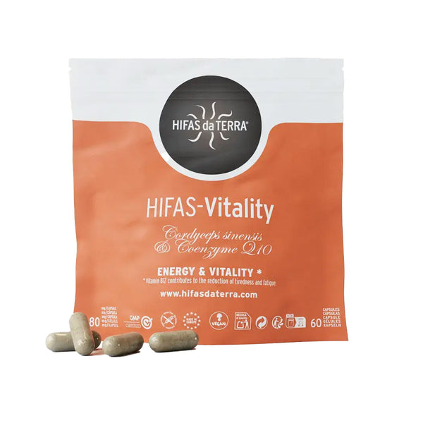 HIFAS-da-TERRA HIFAS-Vitality supplement package with capsules on a white background