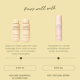 Hair care product set with shampoo, conditioner, and spray on a beige background