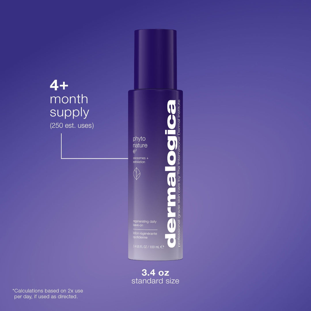 Dermalogica product bottle on a purple background with text indicating a 4+ month supply.