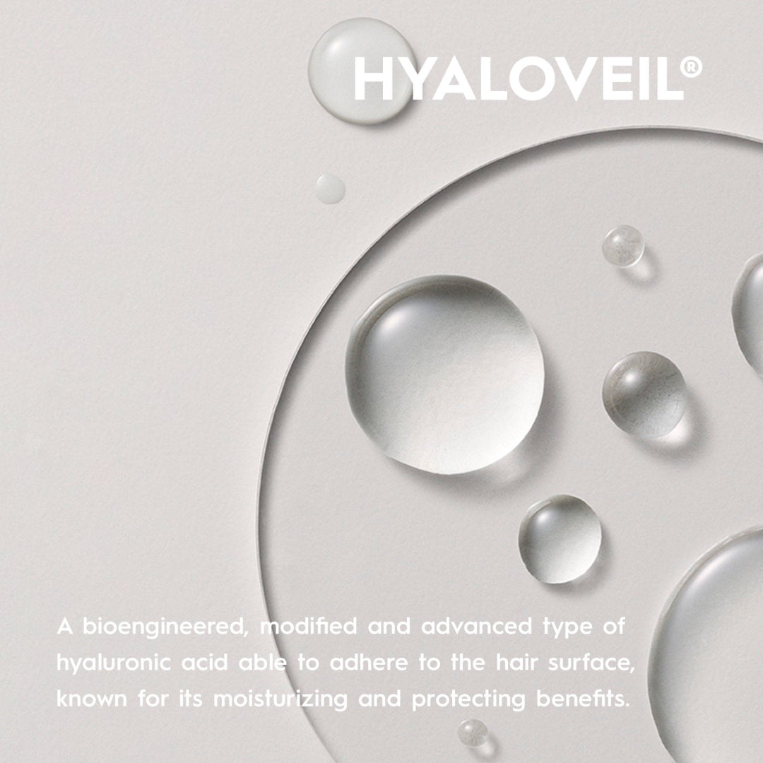 Hyaloveil product with droplets on a light gray background