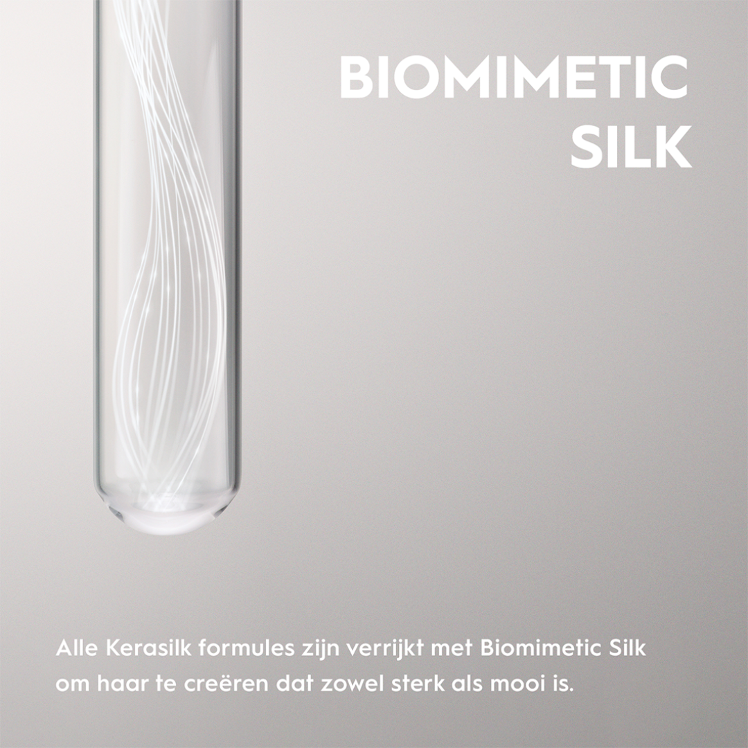 Biomimetic Silk product with text on a gray background