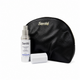 Sente Dermal Repair Cream bottle with a silver pump, shown next to its white cap and a black textured zippered pouch with gold Sente branding, on a white background.