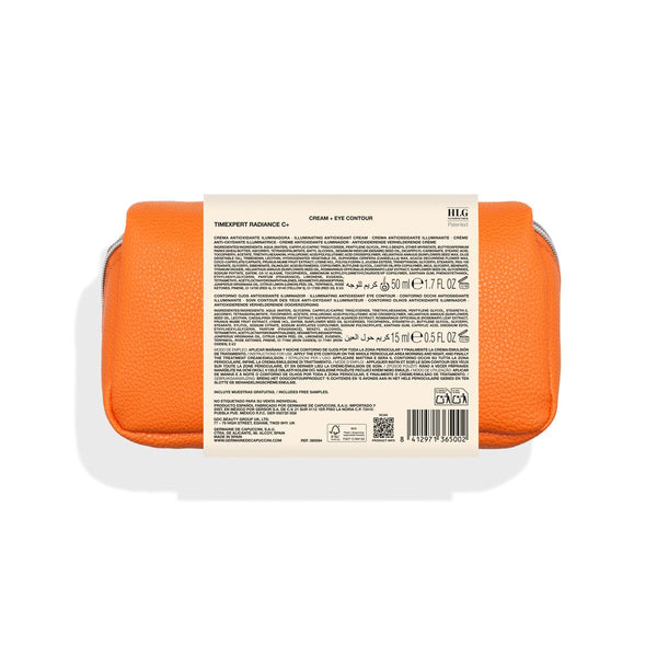 Orange and white cosmetic container with label on a white background