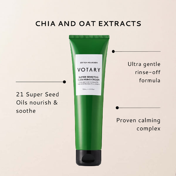 Votary Super Sensitive Cleansing Cream, Chia and Oat Extracts 100ml