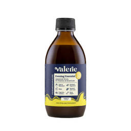 Bottle of Valerie Evening Essential supplement on a white background