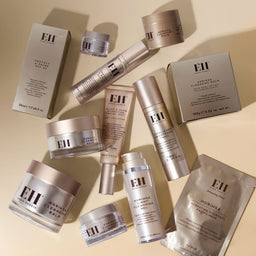 Full range of Emma Hardie Amazing face products on a beige background