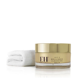 Emma Hardie Vit C Brilliance Cleansing Balm with a dual cleansing cloth on a white background