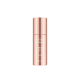 A single bottle of FOREG Skin Treatment Serum 2.0 in a metallic rose gold color, centered on a plain off-white background.