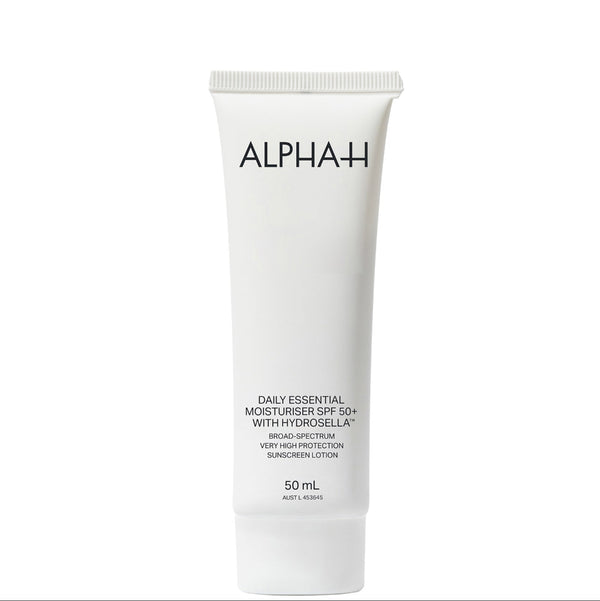 White tube of Alpha-H daily essential moisturizer on a white background