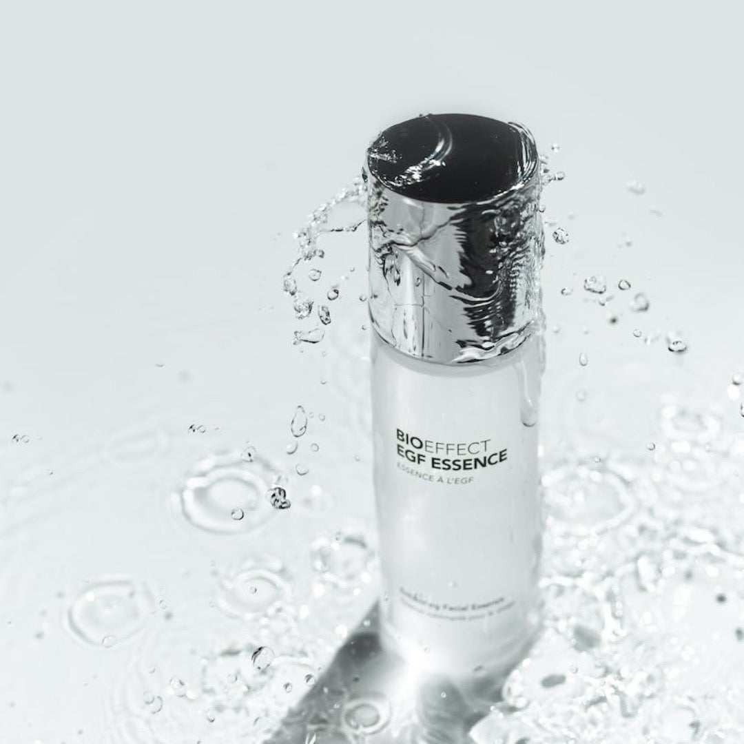 drops of water falling on a battle of BIOEFFECT EGF Essence